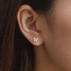 (1 Cái) Khuyên Tai Bạc 925 Flat Back Nơ Đính Đá - VCE536-L