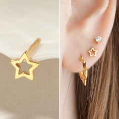 (1 Cái) Khuyên Tai Stud Bạc 925 Hình Ngôi Sao Rỗng 5 Cánh Starry Stud - BE15-L