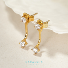 Hoa Tai Bạc 925 Không Dây Ngôi Sao Floating Stars Đính Đá Jacket Earrings  - BE23
