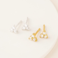 Khuyên Tai Bạc 925 Dáng Nụ Hình Hoa 3 Cánh Đính Đá Tiny Stud - VCE09