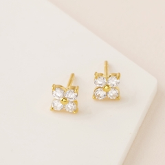 (1 cái) Khuyên Tai Bạc 925 Dáng Nụ Hình Cỏ 4 Lá/ Hoa 4 Cánh Đính Đá Tiny Stud-VCE08-L