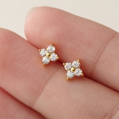 (1 cái) Khuyên Tai Bạc 925 Dáng Nụ Hình Cỏ 4 Lá/ Hoa 4 Cánh Đính Đá Tiny Stud-VCE08-L