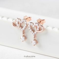 Bông Tai Bạc 925 Hai Trái Tim Gắn Kết Đính Đá - Heart To Heart - VYE06