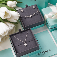 Set Quà Tặng Trang Sức Bạc Cao Cấp - Set 3 Món - Cỏ 4 Lá May Mắn 4 Leaf Clover - VYB27 & VYN50 & VYE28