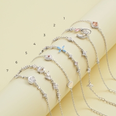Lắc Tay Bạc 925 Charm Trăng Sao, Trái Tim, Cỏ 4 Lá Đá Màu - Charm Bracelet Collection