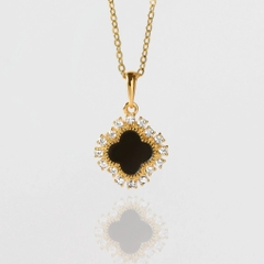 Dây Chuyền Bạc 925 Cỏ 4 Lá Đá Onyx Đen 4 Leaf Clover - VCN36