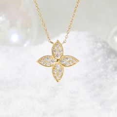 Dây Chuyền Bạc 925 Cỏ 4 Lá Đính Đá Lấp Lánh Lady Clover  - VUN02-1