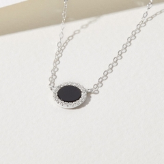 Dây Chuyền Bạc 925 Đính Đá Đen Tự Nhiên Tròn Black Onyx Halo - VUN500