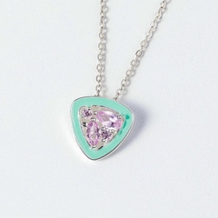 Dây Chuyền Bạc 925 Đính Đá Hồng Viền Enamel Pink Trillion - VSN504