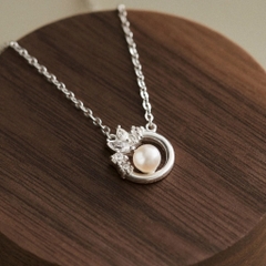 Dây Chuyền Bạc 925 Ngọc Trai Đính Đá Viền Pearl Stone Circle - VCN13