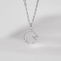 Dây Chuyền Bạc 925 Hình Trăng Sao Đính Đá Moon Star Pendant - VCN44