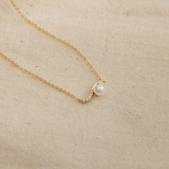 Dây Chuyền Bạc 925 Lượn Sóng Đính Khảm Ngọc Trai Tự Nhiên - VCN515