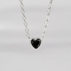 Dây Chuyền Bạc 925 Mặt Trái Tim Đá Onyx Đen Tự Nhiên - VCN509