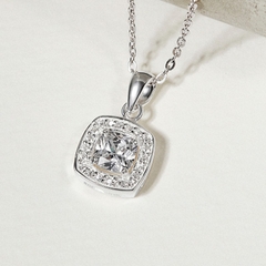 Dây Chuyền Bạc 925 Mặt Vuông Đính Đá Square Halo - VUN501