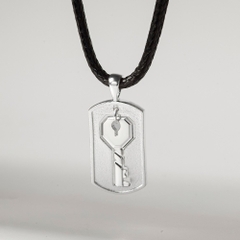 Dây Chuyền Đôi Cho Nam Bạc 925 Chìa Khóa Dây Da Heart Lock - VYN69