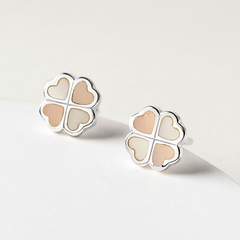 Hoa Tai Bạc 925 Cỏ 4 Lá Khảm Trai Và Đá Opal Hồng Leaf Clover - VYE510