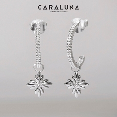 Hoa Tai Bạc 925 Dáng C-Hoop Drop Mặt Ngôi Sao Đính Đá CZ Trắng - VUE511