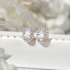 Hoa Tai Bạc 925 Nụ Oval Đính Đá - Bling Classic - VCE04