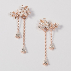 Hoa Tai Thả Bạc 925 Chùm Hoa Đính Đá Dáng Dài Blossom Flower - VGE13