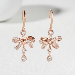 Hoa Tai Thả Bạc 925 Nơ Thắt Đính Đá Stone Bow Winter Snow - VGE03