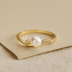 Nhẫn Bạc 925 Lượn Sóng Ngẫu Hứng Đính Khảm Trai Tự Nhiên - VCR518