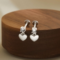 Quà Tặng 8/3 (1 Cái) Khuyên Tai Bạc 925 Flat Back Hình Trái Tim Đính Đá Nụ - VCE538-L