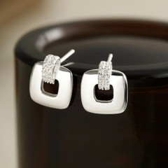 Khuyên Tai Bạc 925 Mặt Vuông Rỗng Đính Đá Lấp Lánh - VUE510