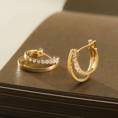 Khuyên Tai Hoop Bạc 925 2 Vòng To Nhỏ Đính Đá - ODE111