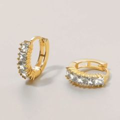 Khuyên Tai Hoop Huggies Bạc 925 Đính Đá Vuông Chạy Dọc Khuyên Baguette Stone Stud - VCE11