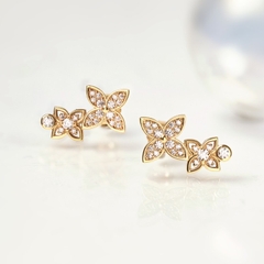 Khuyên Tai Nụ Bạc 925 Cỏ 4 Lá Đính Đá Stud Double Lady Clover - VUE06