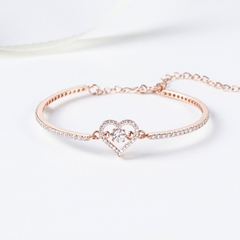 Kiềng Tay Bạc 925 Trái Tim Đá Nhảy Viền Đá Stone Bling Heart - VYB54