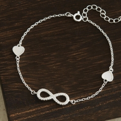 Lắc Tay Bạc 925 Charm Vô Cực Và Trái Tim Khảm Ngọc Trai Tự Nhiên - VCB514