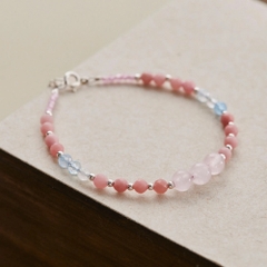 Lắc Tay Bạc 925 Phối Đá Aquamarine Tròn & Đá Opal Hồng - VDB06