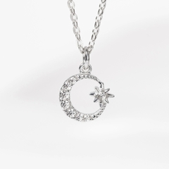Mặt Dây Chuyền Bạc 925 Hình Trăng Sao Đính Đá Moon Star Pendant - VCP01
