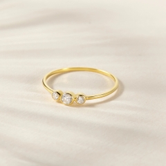 Nhẫn Mảnh Bạc 925 Đính Đá Chủ Lấp Lánh Three Stone Ring - BR02