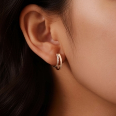 Khuyên Tai Hoop Bạc 925 2 Vòng To Nhỏ Đính Đá - ODE111