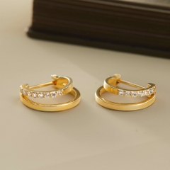 Khuyên Tai Hoop Bạc 925 2 Vòng To Nhỏ Đính Đá - ODE111