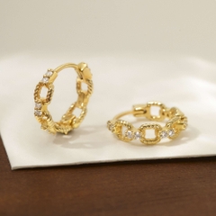 Khuyên Tai Hoop Bạc 925 Xích Vuông Đính Đá - ODE359