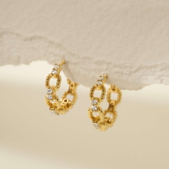 Khuyên Tai Hoop Bạc 925 Xích Vuông Đính Đá - ODE359