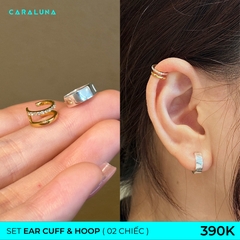 Set Khuyên Tai Kẹp Và Khuyên Tai Tròn Classic - Earrings Stack Khuyên Tai Bạc 925 CARA LUNA Earring Stack - Set Ear Cuff & Hoop (2 chiếc)