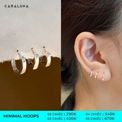 Set Khuyên Tai Hoops Trơn Classic - Earrings Stack Hoa Tai Tròn Bạc Ý CARA LUNA - Set Minimalist Studs