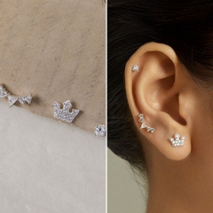 Set Khuyên Tai Vương Miệng Bạc 925 Nữ Tính - Set Crown Studs