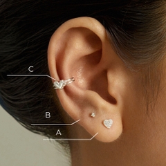 Set Khuyên Tai Bạc 925 Trái Tim Chốt Phẳng Và Cuff Bạc 925 Flat Back  - Set Heart Earrings