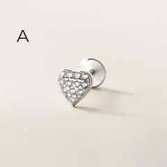 Set Khuyên Tai Bạc 925 Trái Tim Chốt Phẳng Và Cuff Bạc 925 Flat Back  - Set Heart Earrings