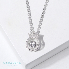 Quà Tặng 8/3 Dây Chuyền Bạc 925 Vương Miện Đá Nhảy Hàn Quốc My Queen - Mặt Tròn Vương Miện - VYN13