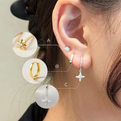 Set Khuyên Tai Ngôi Sao Và Khuyên Tai Tròn Classic - Hoa Tai Nụ Bạc Và Hoa Tai Hoops CARA LUNA - Set Star Stud & Hoops (3 chiếc)