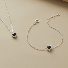 Set Quà Tặng Trang Sức Bạc Cao Cấp - Set 2 Món - Trái Tim Nhỏ Đính Đá Đen - VCN12 & VCB11