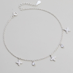 Quà Tặng 8/3 Lắc Chân Bạc 925 Charm Cỏ 4 Lá/ Sao 4 Cánh Xen Kẽ Charm Tròn Đính Đá - VCA500