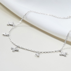 Quà Tặng 8/3 Lắc Chân Bạc 925 Charm Cỏ 4 Lá/ Sao 4 Cánh Xen Kẽ Charm Tròn Đính Đá - VCA500