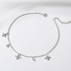 Quà Tặng 8/3 Lắc Chân Bạc 925 Charm Cỏ 4 Lá/ Sao 4 Cánh Xen Kẽ Charm Tròn Đính Đá - VCA500